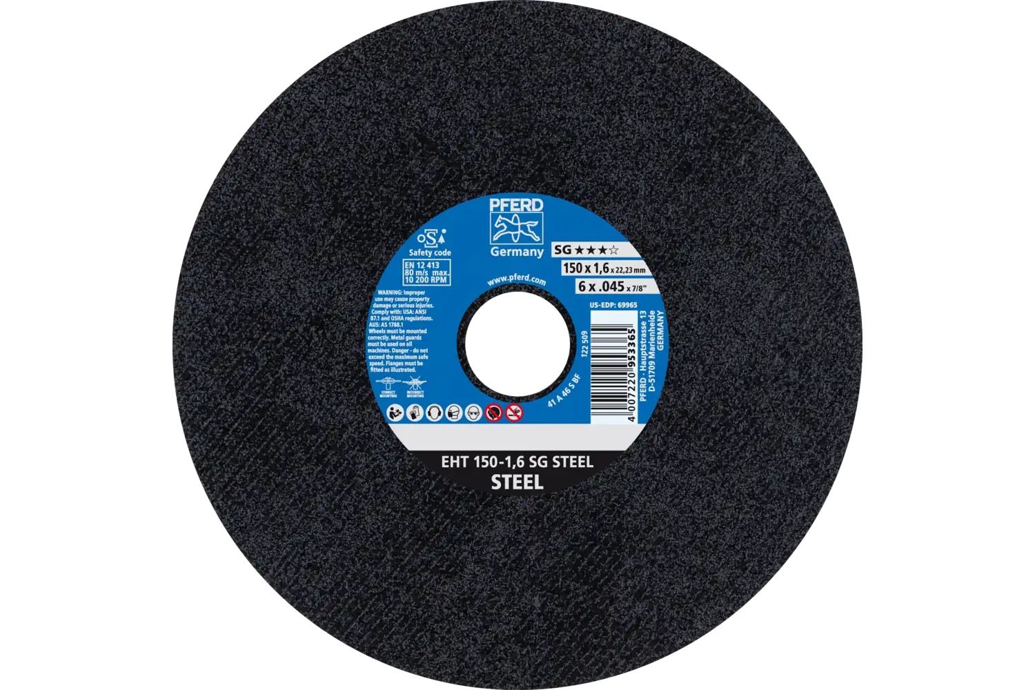 Picture of Pferd Cut-Off Wheel, 6" X .045 X 7/8, Sg Steel, T1, Aluminum Oxide